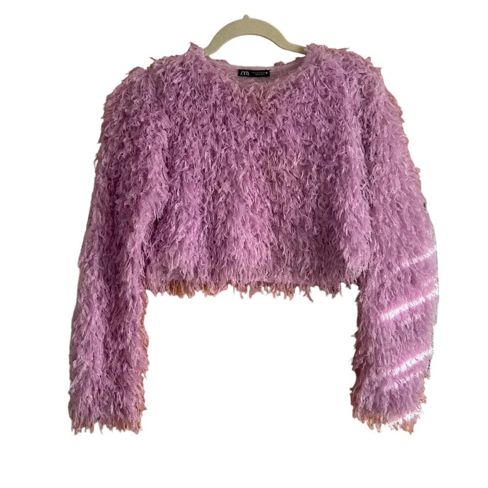 ZARA FEATHER EFFECT LILAC CROPPED SWEATER